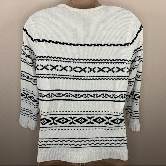 XL Vintage White Stag White And Black Geometric Print 90s Sweater V Neck Stretch - Picture 4 of 8